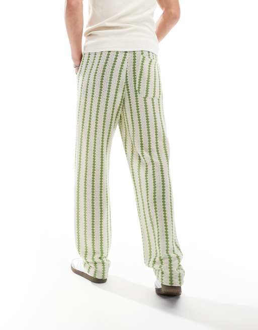 ASOS DESIGN relaxed striped pants in green and beige