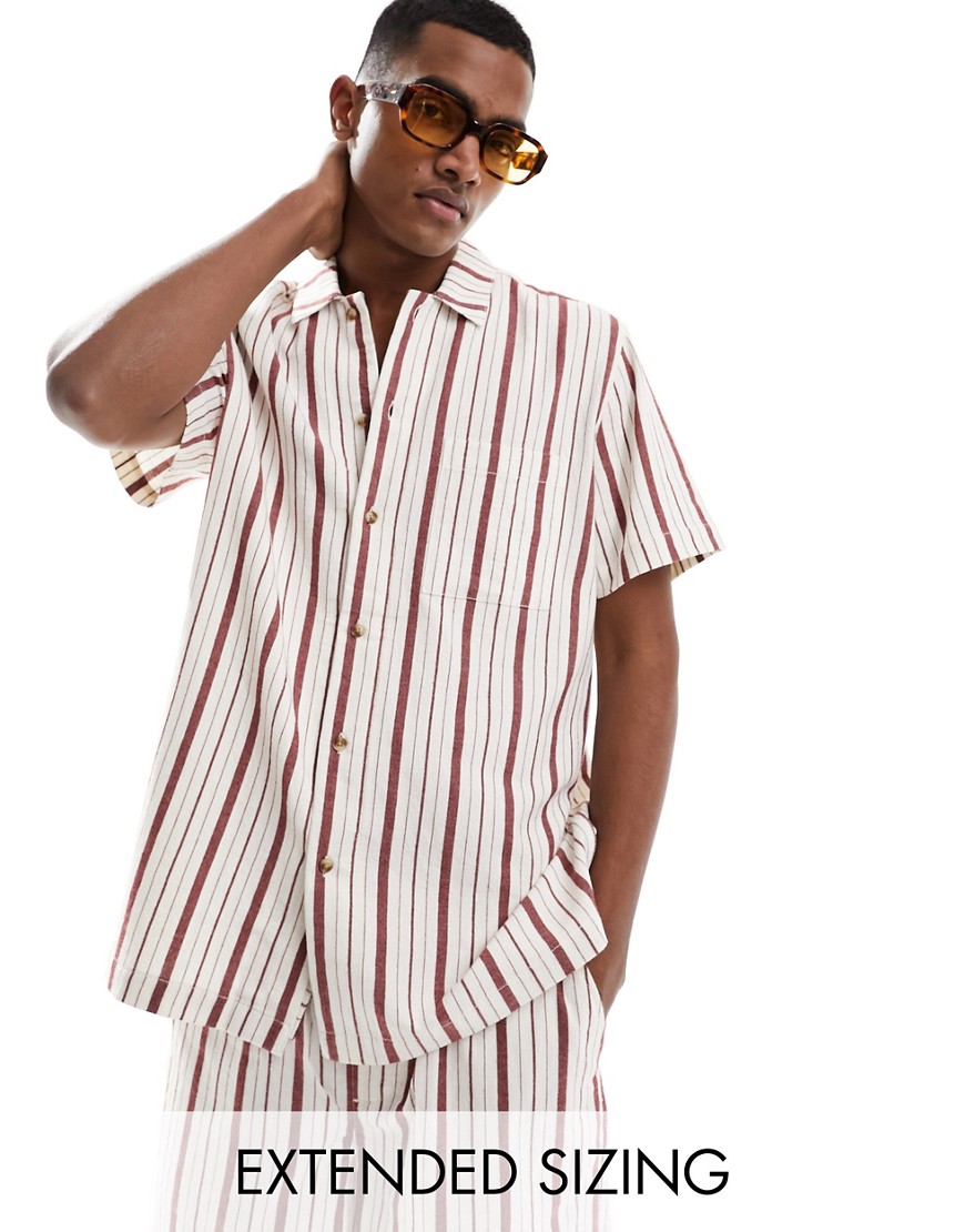 Asos Design Relaxed Striped Shirt In Red - Part Of A Set