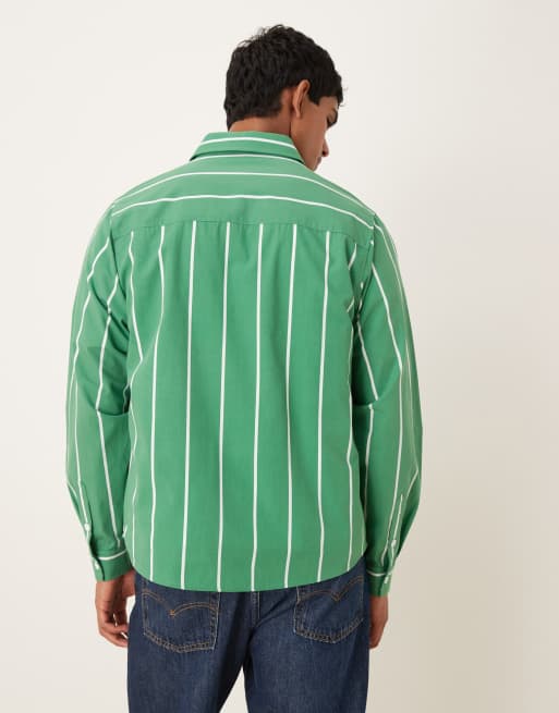 ASOS DESIGN relaxed striped shirt with square collar in green, 3 of 5