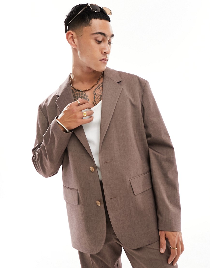 Asos Design Relaxed Suit Jacket In Beige-neutral