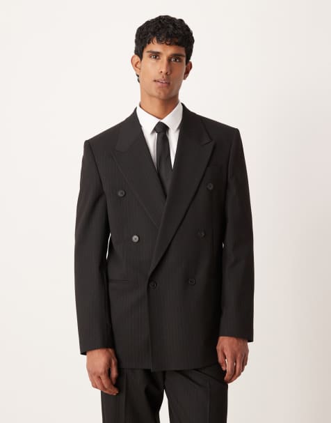 ASOS DESIGN relaxed suit jacket in black metallic pinstripe - view 1