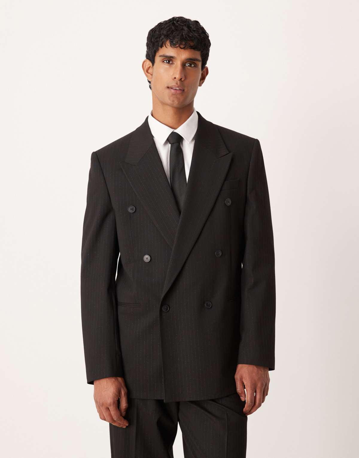 ASOS DESIGN relaxed suit jacket in black metallic pinstripe