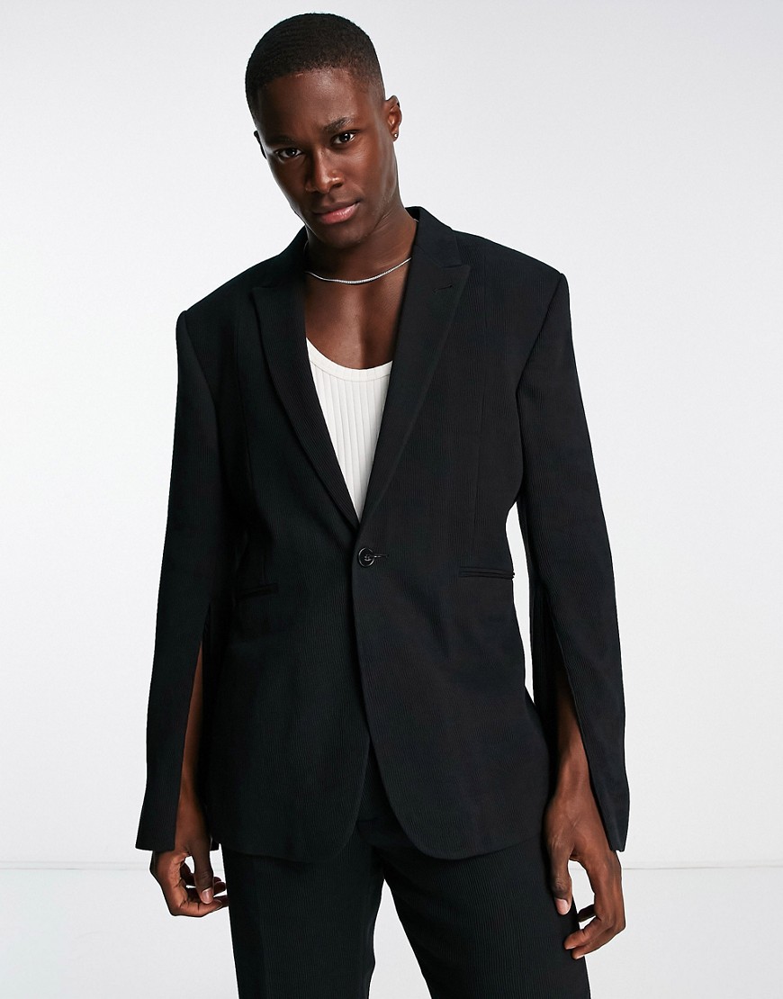 ASOS DESIGN relaxed suit jacket in black plisse