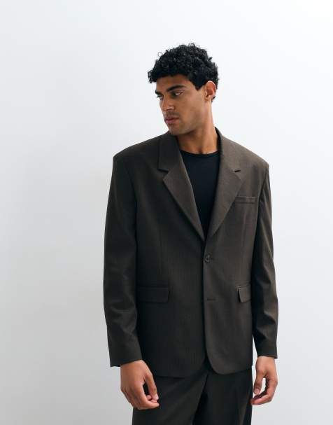 ASOS DESIGN relaxed suit jacket in brown subtle stripe - view 1