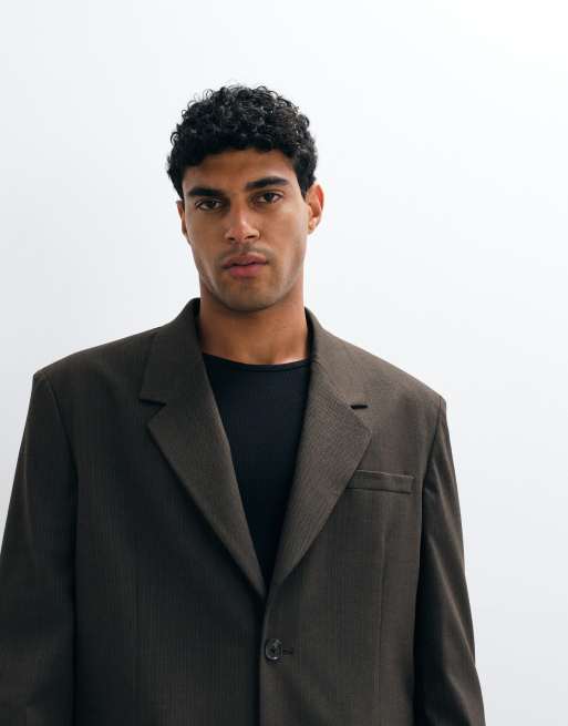 ASOS DESIGN relaxed suit jacket in brown subtle stripe, 5 of 5