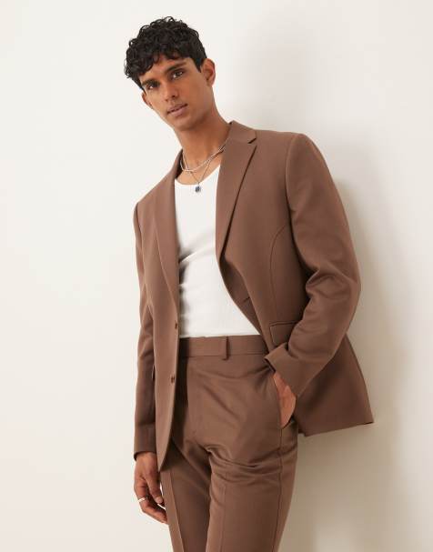 ASOS DESIGN relaxed suit jacket in brown with French seam detail - view 1