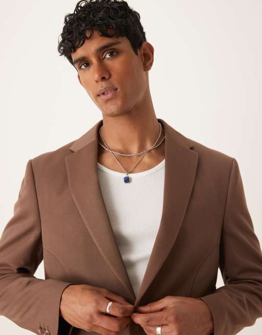 ASOS DESIGN relaxed suit jacket in brown with French seam detail 