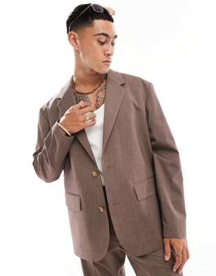 ASOS DESIGN relaxed suit jacket in brown-Neutral