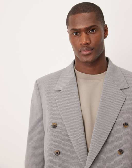 ASOS DESIGN relaxed suit jacket in grey pinstripe, 4 of 5