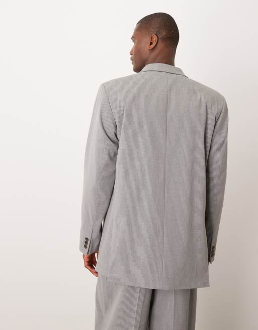 ASOS DESIGN relaxed suit jacket in grey pinstripe, 5 of 5