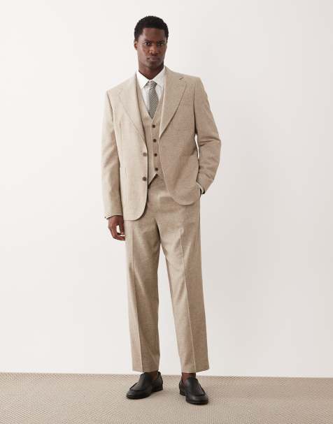 ASOS DESIGN relaxed suit pants in stone linen blend - view 1