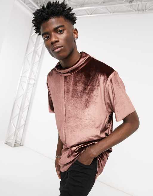 ASOS DESIGN relaxed super longline T-shirt with funnel neck in brown velour, 3 of 4