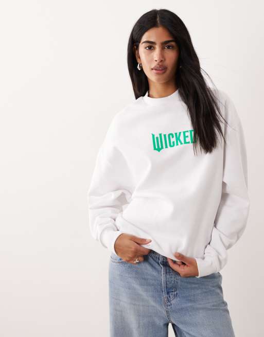 ASOS DESIGN relaxed sweat with WICKED print in white