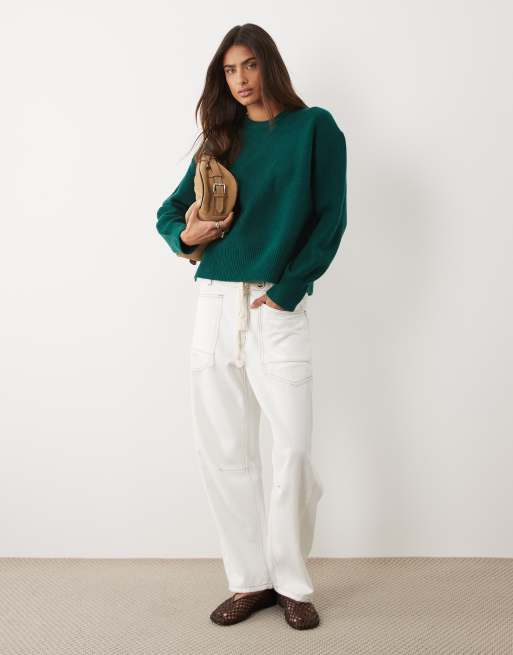 ASOS DESIGN relaxed sweater with side slit detail in dark green, 2 of 4