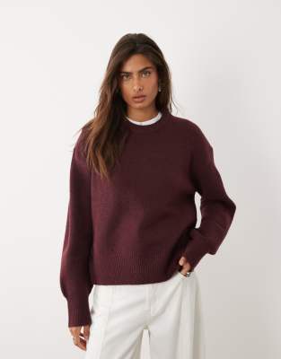 Asos Design Relaxed Sweater With Side Split Detail In Burgundy