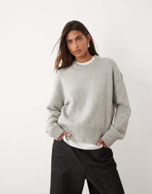Asos Design Relaxed Sweater With Side Split Detail In Neutral