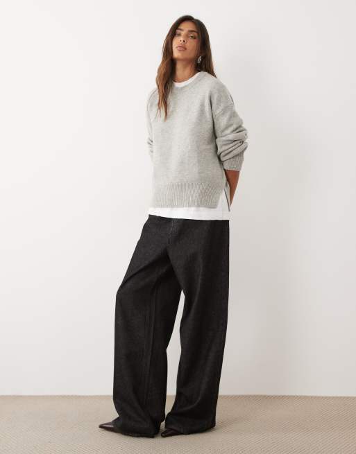 ASOS DESIGN relaxed sweater with side split detail in gray, 2 of 4