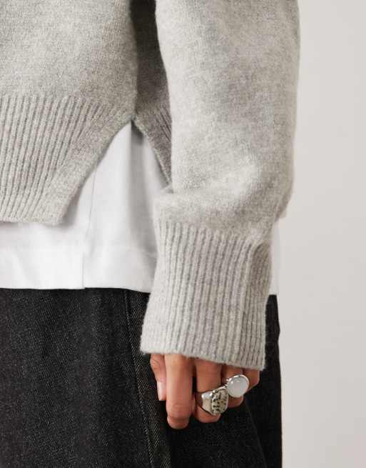 ASOS DESIGN relaxed sweater with side split detail in gray, 3 of 4