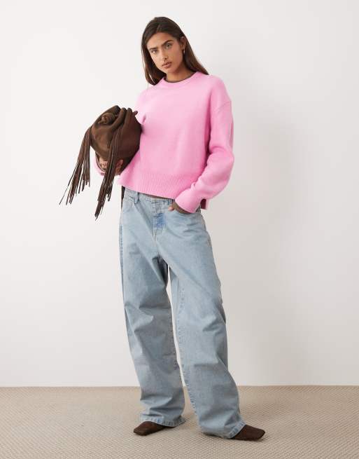 ASOS DESIGN relaxed sweater with side split detail in pink - PINK, 2 of 4