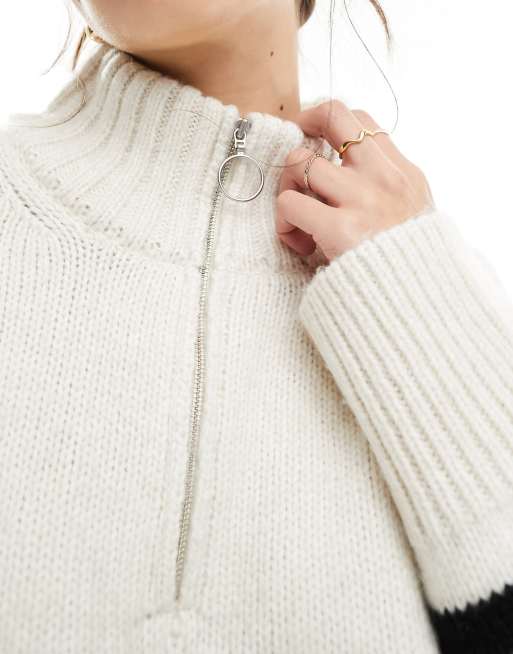 ASOS DESIGN relaxed sweater with zip collar in mono stripe