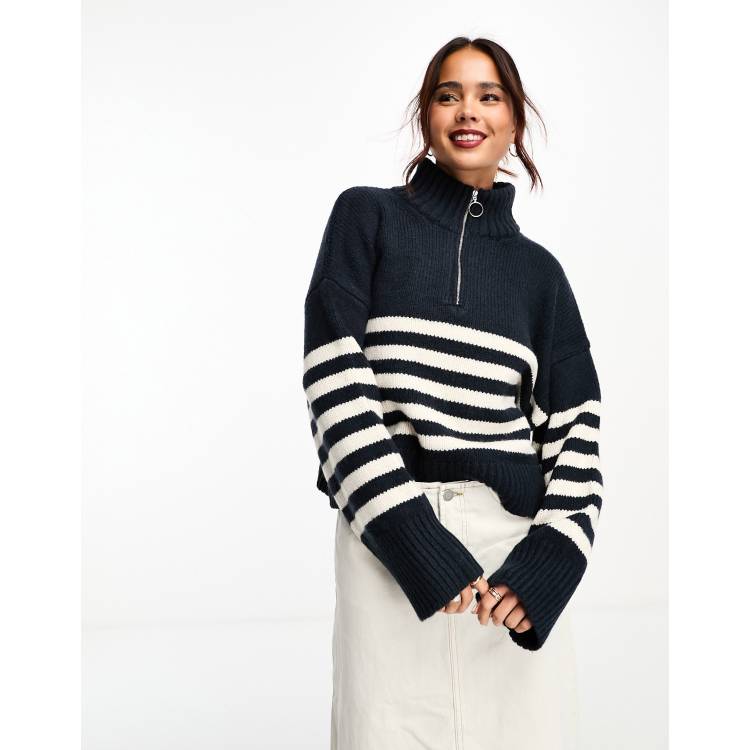 ASOS DESIGN relaxed sweater with zip collar in stripe | ASOS