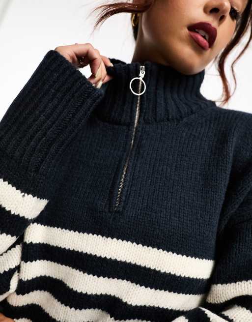 ASOS DESIGN relaxed sweater with zip collar in stripe | ASOS