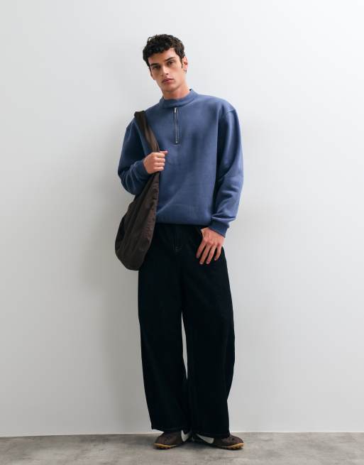 ASOS DESIGN relaxed sweatshirt met rits- en klittenbandsluiting in blauw, 1 van 5