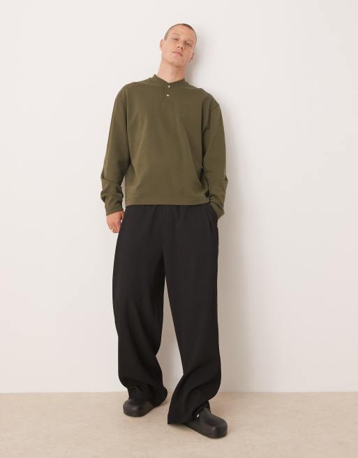 ASOS DESIGN relaxed sweatshirt with button-up collar in khaki, 3 of 4
