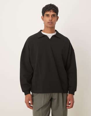 Asos Design Relaxed Sweatshirt With Camp Collar In Black