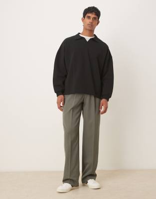 Asos Design Relaxed Sweatshirt With Camp Collar In Black