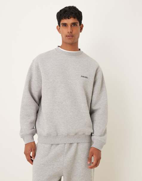 ASOS DESIGN relaxed sweatshirt with chest print in grey marl (part of a set) - view 1