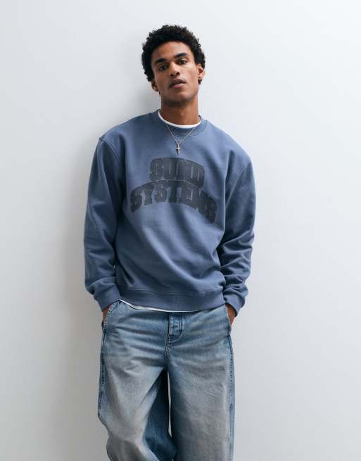 ASOS DESIGN relaxed sweatshirt with collegiate front print in blue, 3 of 5