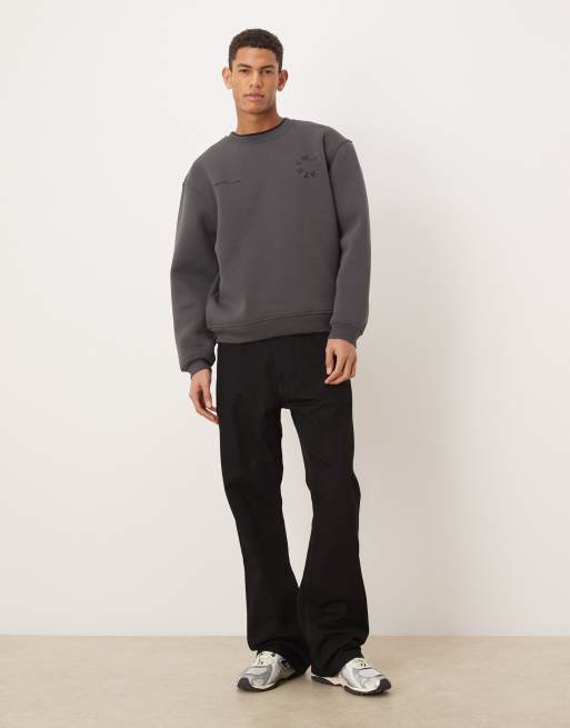 ASOS DESIGN relaxed sweatshirt with plaid print in washed black, 2 of 5