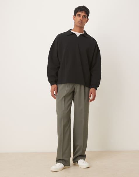 ASOS DESIGN relaxed sweatshirt with revere collar in black - view 1
