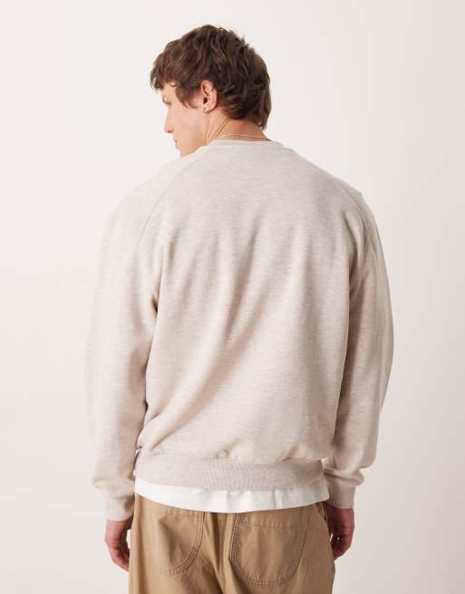ASOS DESIGN relaxed sweatshirt with ribbed panels in cream, 3 of 5
