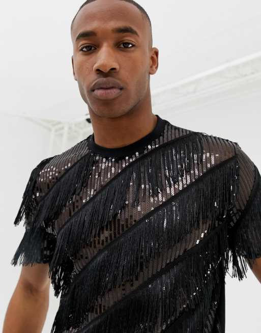 ASOS Relaxed T-shirt In Sequin Stripe for Men