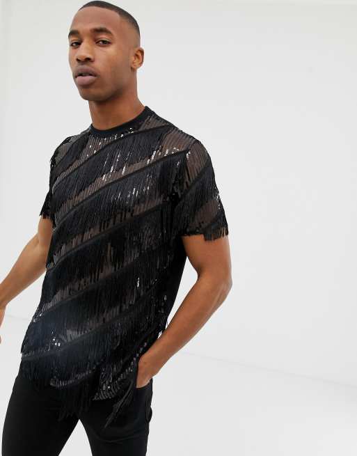 ASOS DESIGN relaxed t-shirt in all over sequin t-shirt with