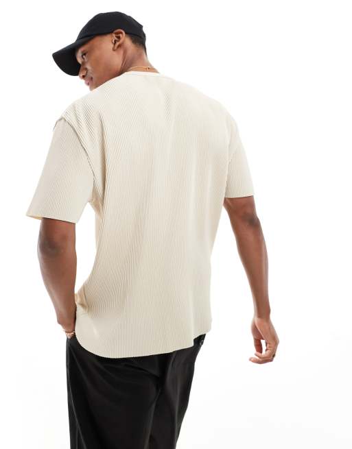 ASOS DESIGN relaxed t-shirt in beige plisse | ASOS
