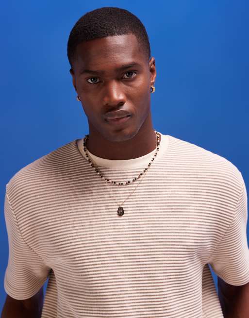 ASOS DESIGN relaxed t-shirt in beige textured stripe (part of a set)