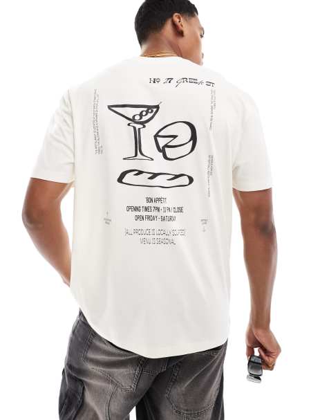 ASOS DESIGN relaxed t-shirt in beige with abstract art back print - view 1