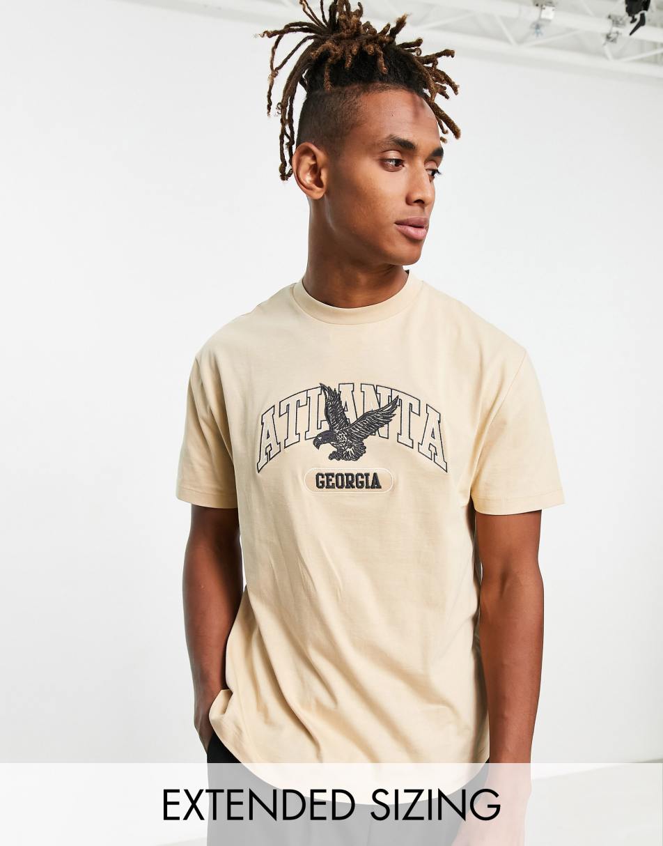 ASOS DESIGN relaxed t-shirt in beige with Atlanta embroidery