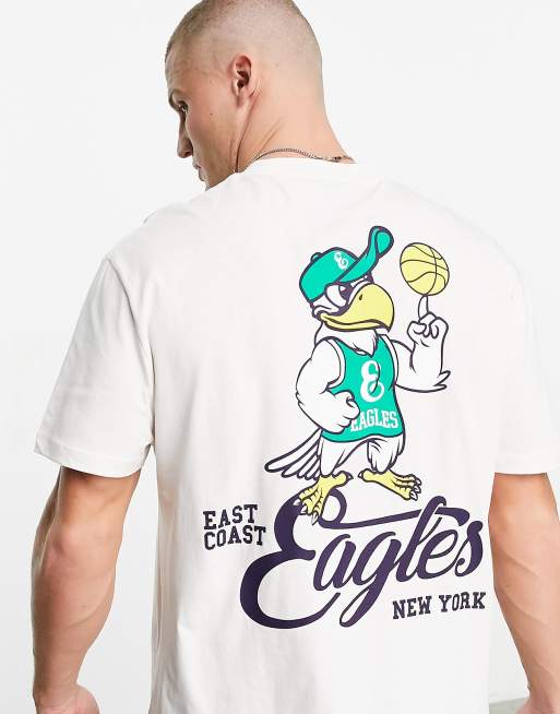 ASOS DESIGN relaxed t-shirt in beige with basketball cartoon back print