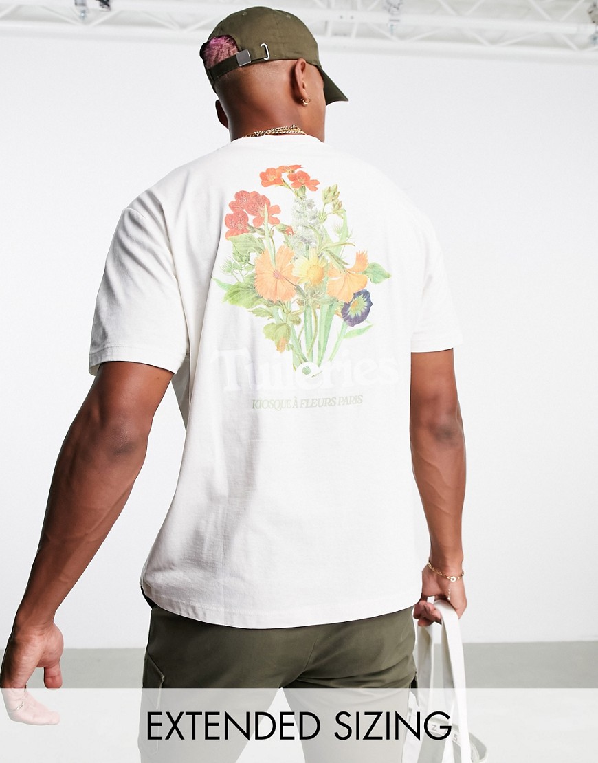 ASOS DESIGN relaxed t-shirt in beige with floral back print-Navy