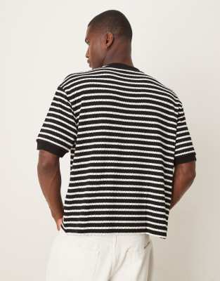 ASOS DESIGN relaxed t-shirt in black and white textured stripes