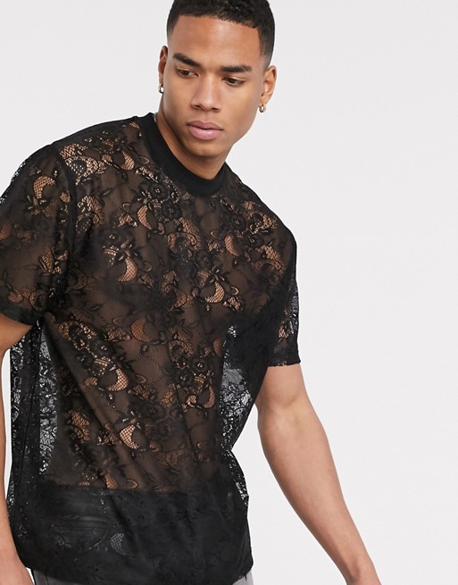 ASOS DESIGN relaxed t-shirt in black lace