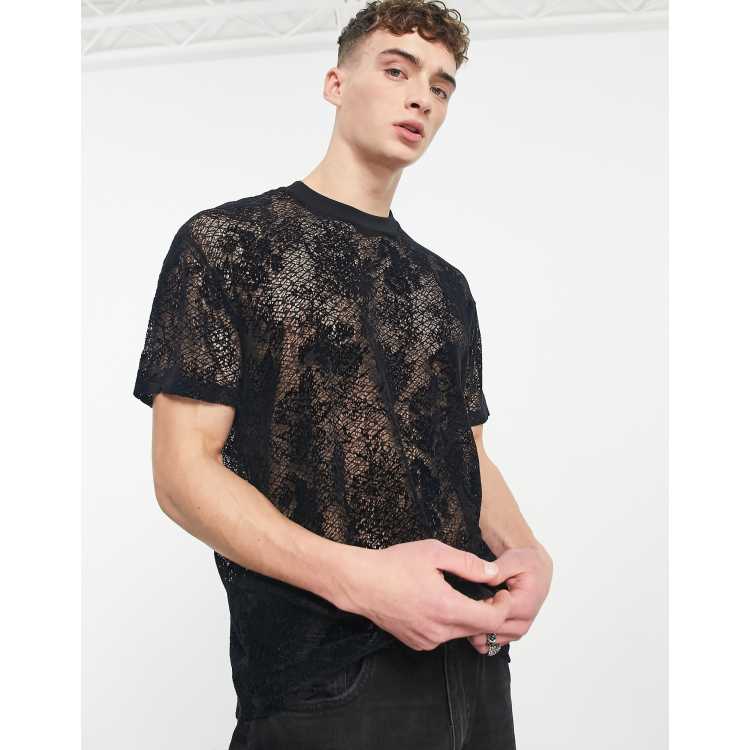 ASOS DESIGN relaxed t-shirt in black lace | ASOS