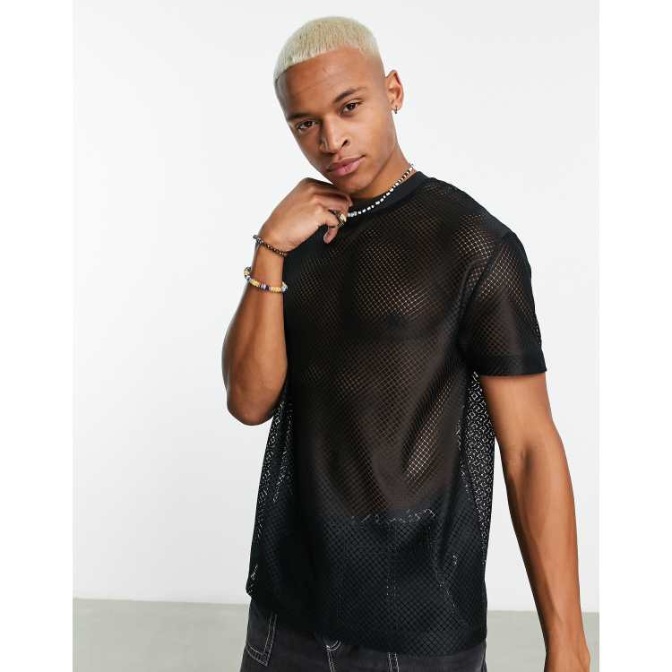 ASOS DESIGN relaxed t-shirt in black mesh | ASOS