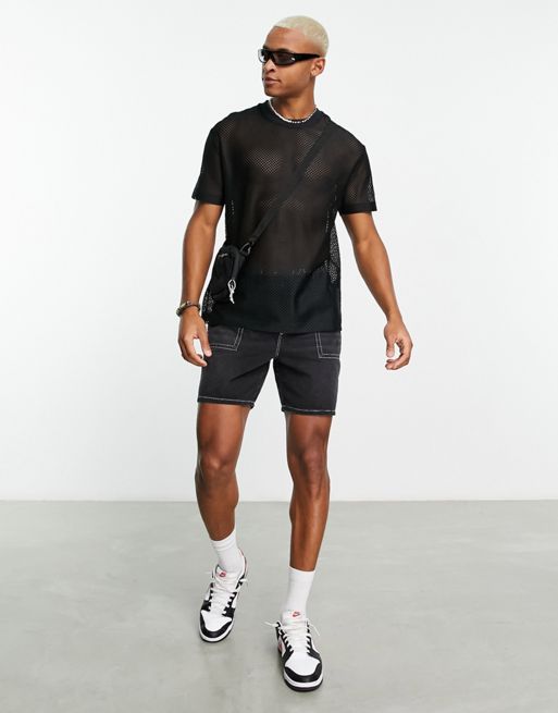 ASOS Shirt In Sheer Fabric With Mesh Back in Black for Men