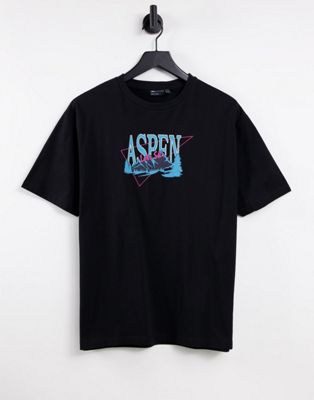 ASOS DESIGN relaxed t-shirt in black with Aspen print