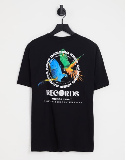 ASOS DESIGN relaxed t-shirt in black with birds of paradise front & back print